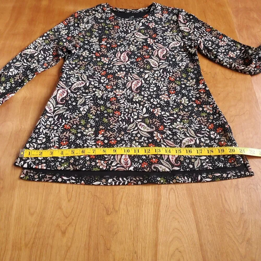 J Jill 100% Pima Cotton Long Sleeve Tee Size S Floral Paisley High Low Crew Neck - Picture 8 of 9